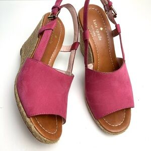 Kate Spade Bowdon Fuchsia Suede Espadrille Slingback Wedge Sandals